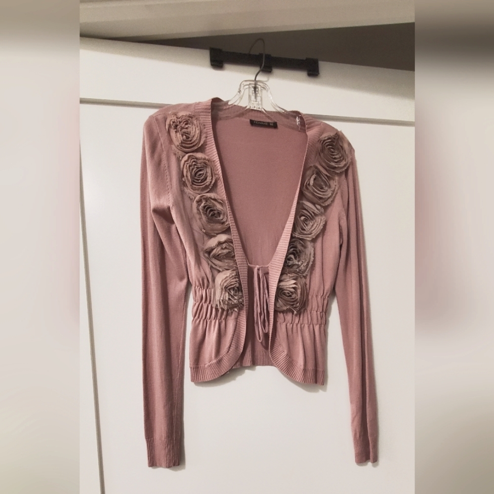 Elegant Pink Cardigan with Floral Accents